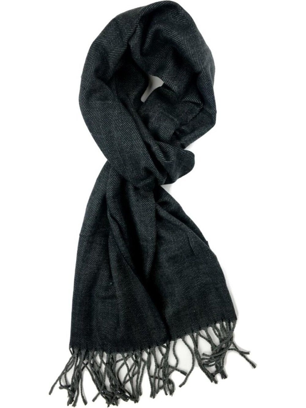 Unisex Black-grey Herringbone Feather Super Soft Luxurious Cashmere Scarf - Picture 2 of 7